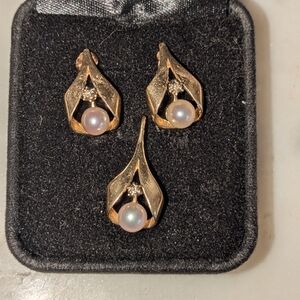 Vintage 14k pearl and diamond earrings/pendant
